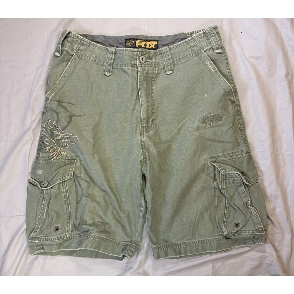 Vintage Y2k Fox Racing Cargo Shorts Men’s 34 Intentionally Distressed Embroidery